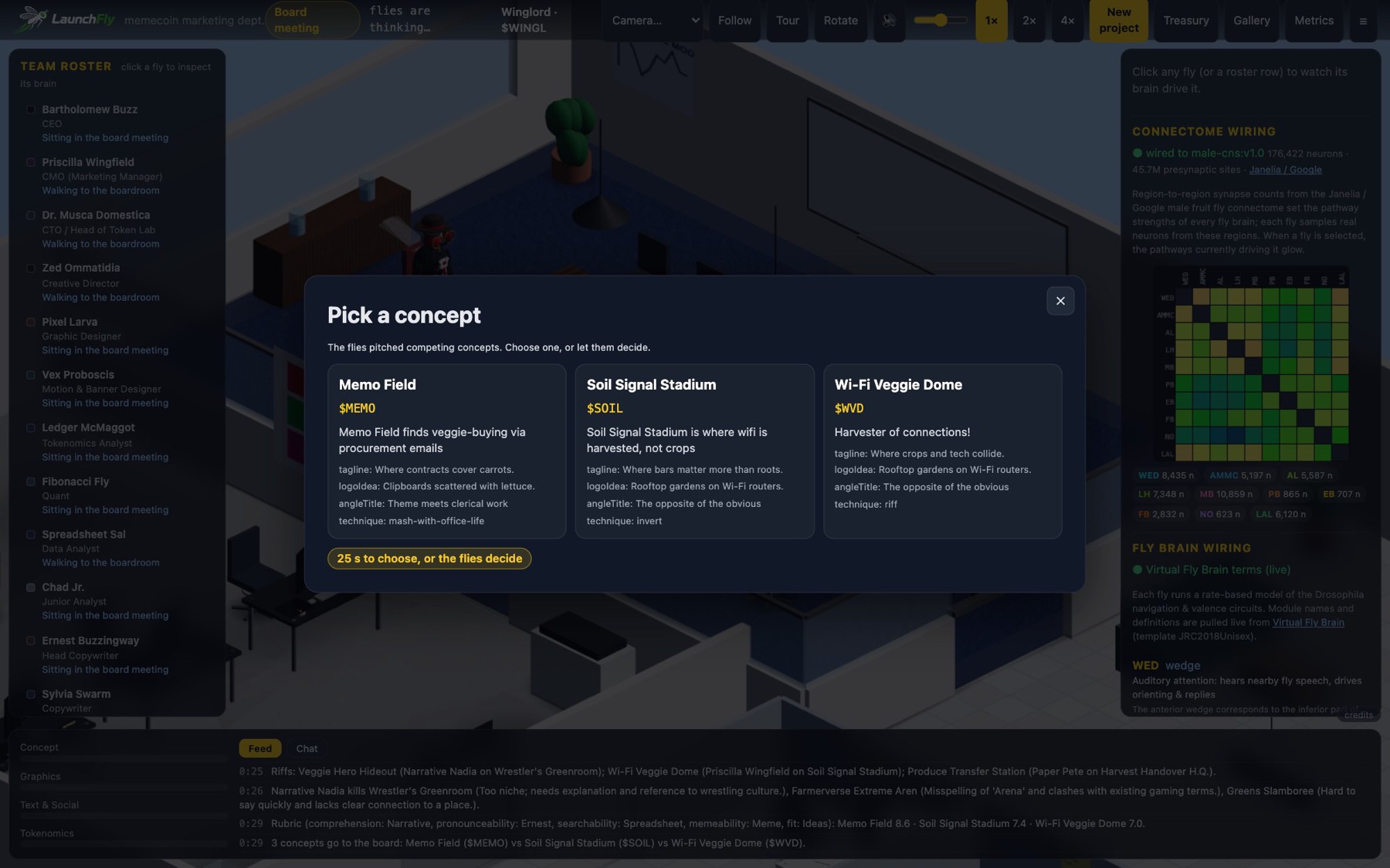 The concept picker with three competing coin concepts