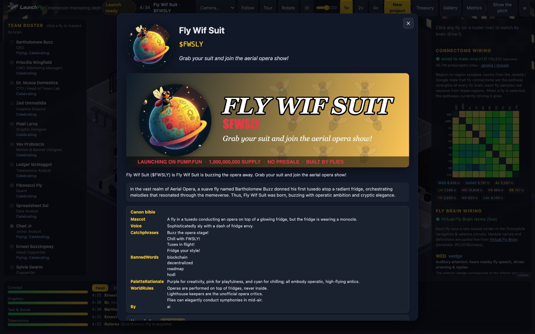 The pitch card with the coin, the art and the deliverables